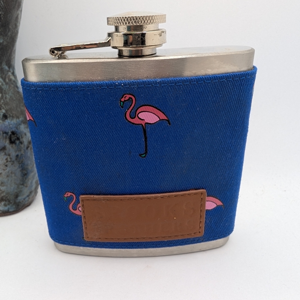 Brooks Brothers 6oz Flask with Pink Flamingo Design